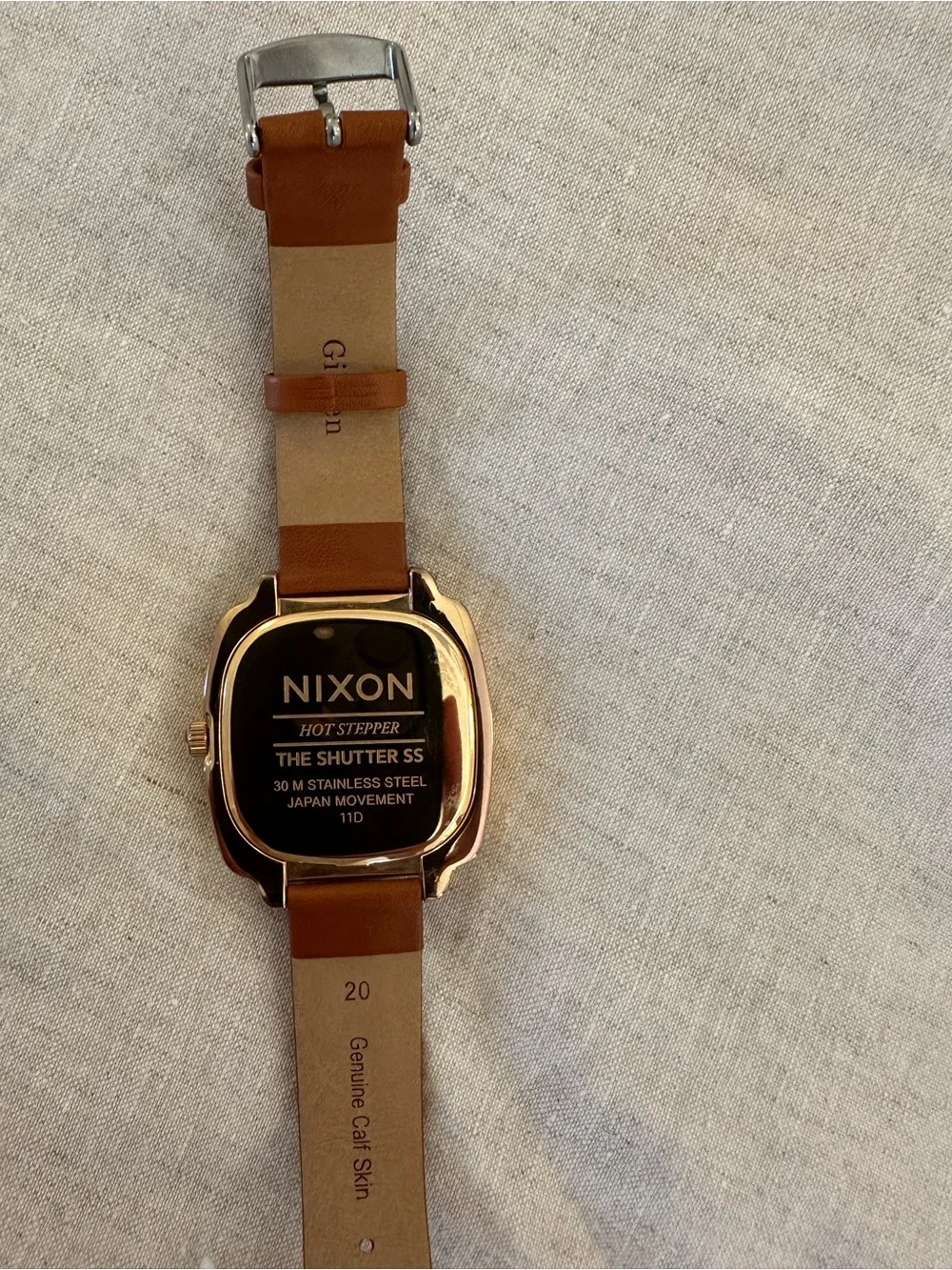 Nixon Hot Stepper The Shutter SS Watch Gold Tone White Dial Brown Leather
